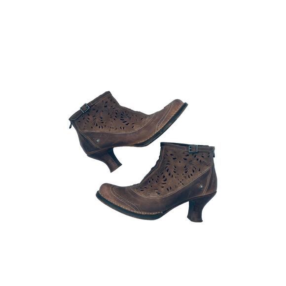 Neosens Women Brown Leather Size 8 Cutout Heeled Ankle Shoes Booties EU 40 - Picture 1 of 10